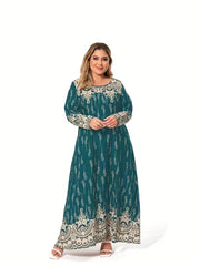 Women's Plus Floral Print Long Sleeve Maxi Dress