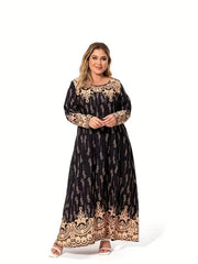 Women's Plus Floral Print Long Sleeve Maxi Dress