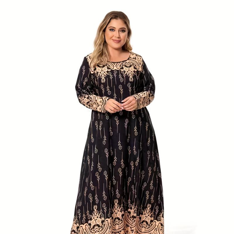 Women's Plus Floral Print Long Sleeve Maxi Dress