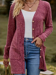 Women's Plus Ribbed Knit Long Sleeve Cardigan With Pockets