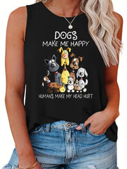 Women's Plus Slogan & Dogs Print Tank Top