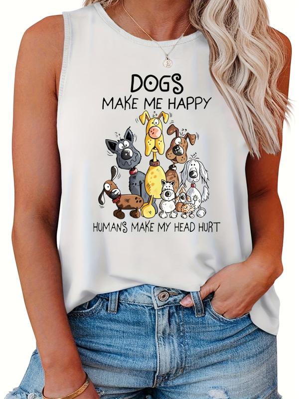 Women's Plus Slogan & Dogs Print Tank Top