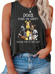 Women's Plus Slogan & Dogs Print Tank Top