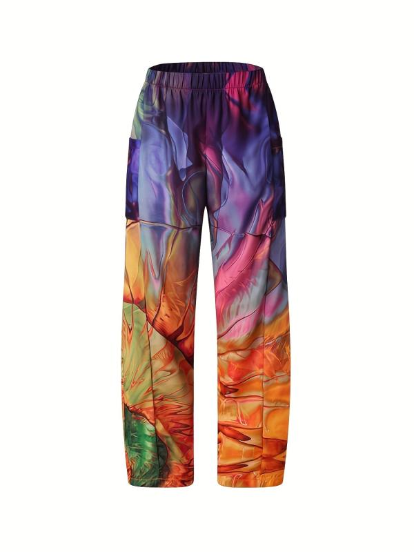 Ombre Print High Rise Wide Leg Pants Plus Size Casual Non Stretch Wide Leg Pants