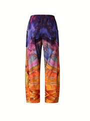 Ombre Print High Rise Wide Leg Pants Plus Size Casual Non Stretch Wide Leg Pants
