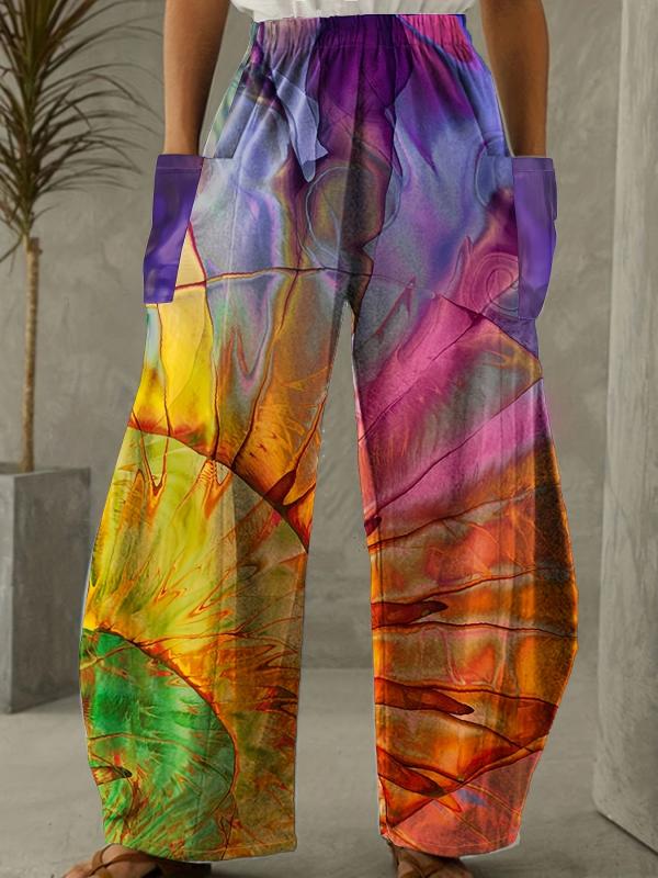 Ombre Print High Rise Wide Leg Pants Plus Size Casual Non Stretch Wide Leg Pants
