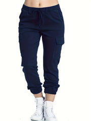 Women's Plus Size Solid Cargo Pants with Drawstring Waist
