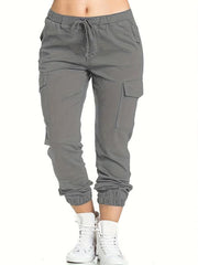 Women's Plus Size Solid Cargo Pants with Drawstring Waist