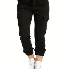 Women's Plus Size Solid Cargo Pants with Drawstring Waist