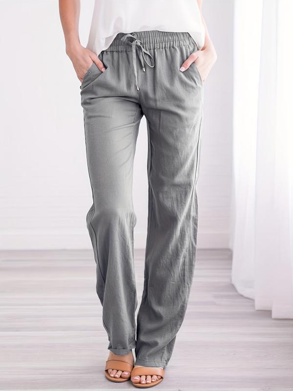 Women's Plus Elastic Drawstring Straight Leg Pants