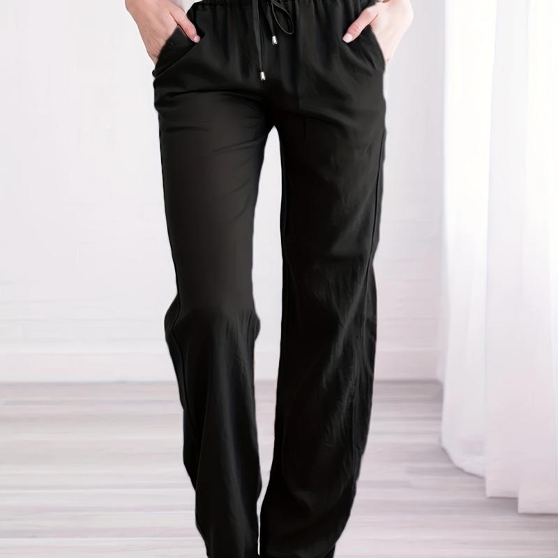 Women's Plus Elastic Drawstring Straight Leg Pants