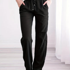 Women's Plus Elastic Drawstring Straight Leg Pants