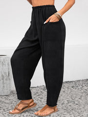 Women's Plus Solid High Rise Tapered Leg Pants