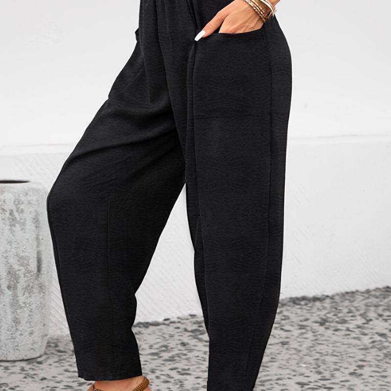 Women's Plus Solid High Rise Tapered Leg Pants