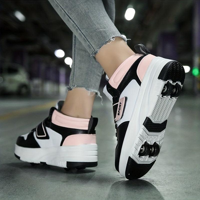 Boys' Casual Roller Skateboard Shoes with Hook and Loop Fastener