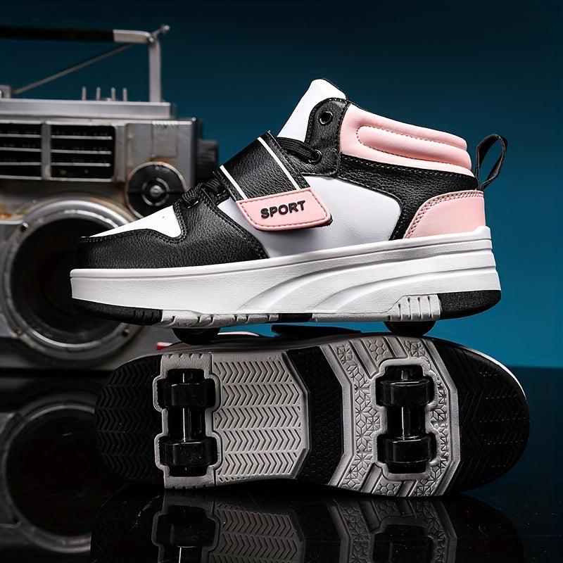 Boys' Casual Roller Skateboard Shoes with Hook and Loop Fastener