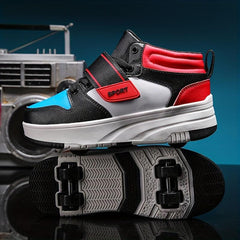 Boys' Casual Roller Skateboard Shoes with Hook and Loop Fastener