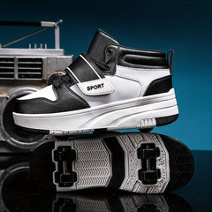 Boys' Casual Roller Skateboard Shoes with Hook and Loop Fastener