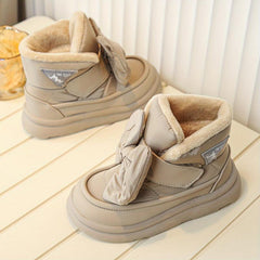 Kids Snow Boots Fleece Lining Non Slip Sole Bow Detail 14 and Under