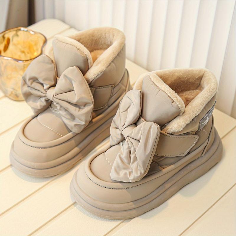Kids Snow Boots Fleece Lining Non Slip Sole Bow Detail 14 and Under