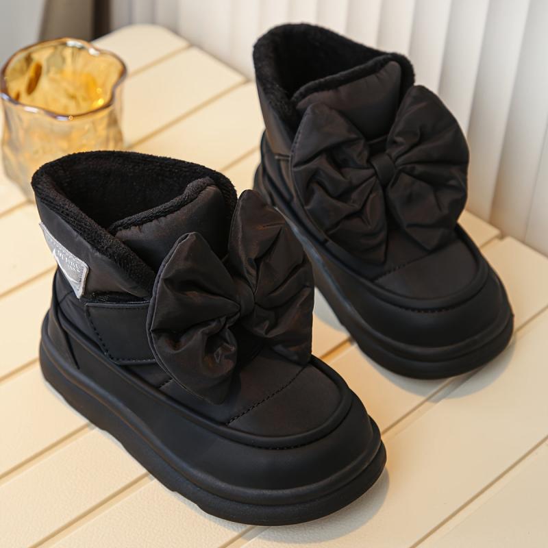 Kids Snow Boots Fleece Lining Non Slip Sole Bow Detail 14 and Under