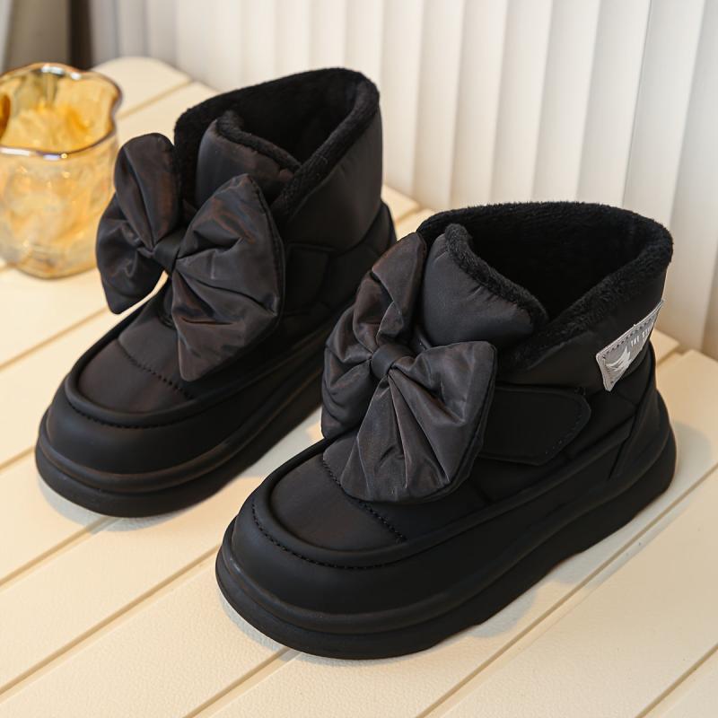 Kids Snow Boots Fleece Lining Non Slip Sole Bow Detail 14 and Under