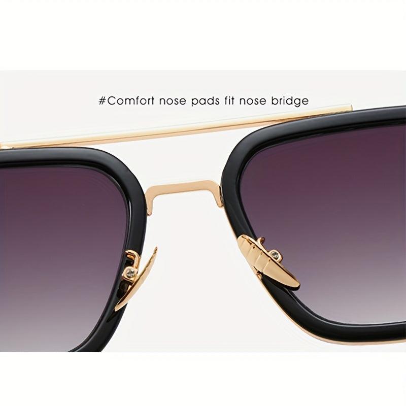 Men's Square Frame Double Beam Sunglasses 100 UV Protection Vintage Eyewear