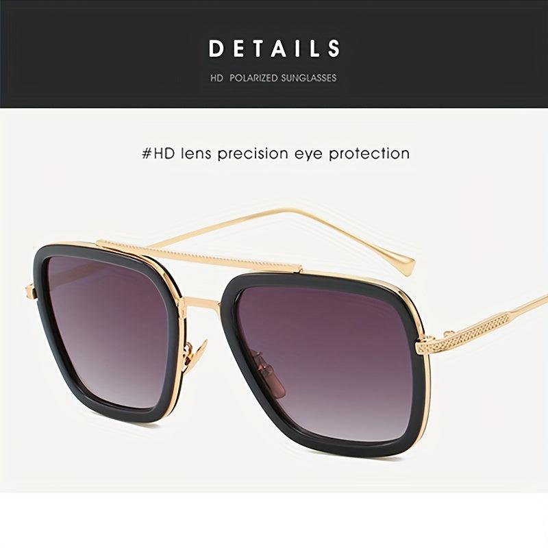 Men's Square Frame Double Beam Sunglasses 100 UV Protection Vintage Eyewear