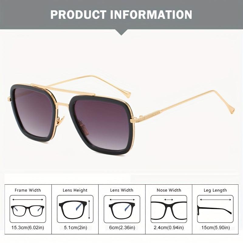 Men's Square Frame Double Beam Sunglasses 100 UV Protection Vintage Eyewear