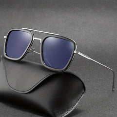 Men's Square Frame Double Beam Sunglasses 100 UV Protection Vintage Eyewear