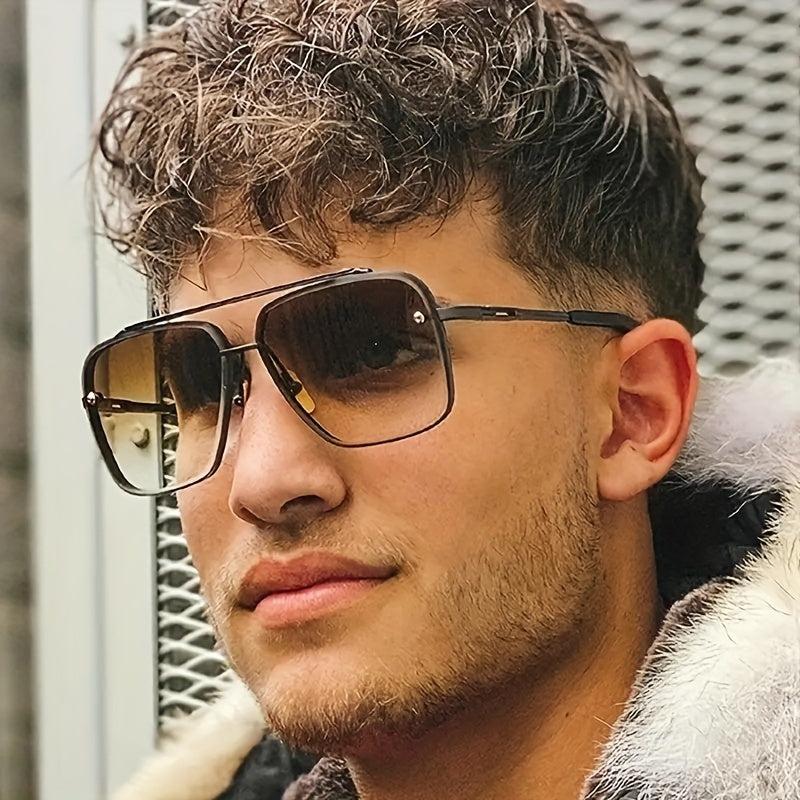 Double Beam Trimming Square Frame Sunglasses for Men