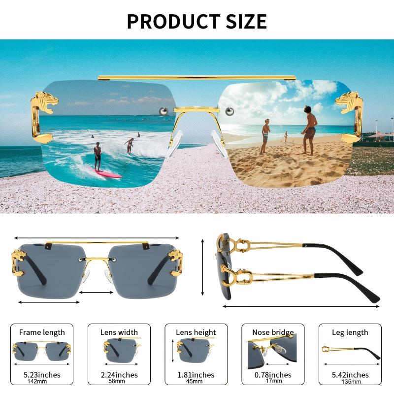 Men's Rimless Square Sunglasses Metal Frame UV400