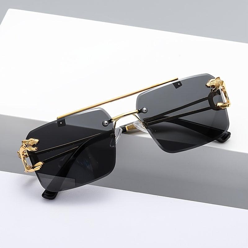 Men's Rimless Square Sunglasses Metal Frame UV400