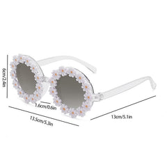 Round Flower Framed Sunglasses w/ Box UV400 Outdoor Sunscreen Glasses