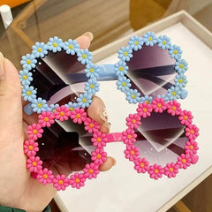 Round Flower Framed Sunglasses w/ Box UV400 Outdoor Sunscreen Glasses