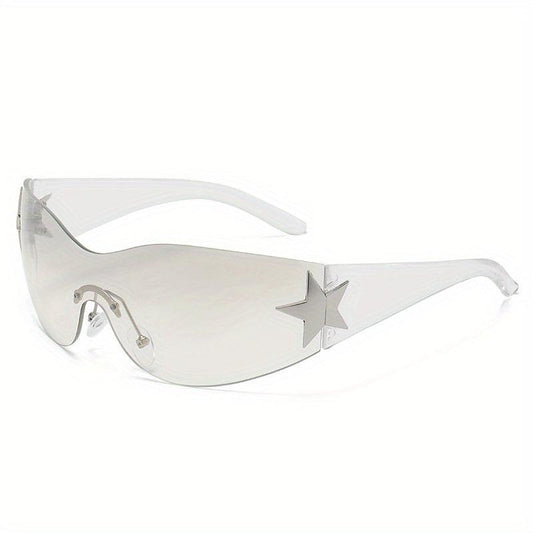 Rimless Y2K Sunglasses Wrap Around One piece Star Shades UV400
