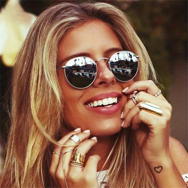 Round Metal Sunglasses Mirror Lens UV400