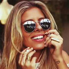 Round Metal Sunglasses Mirror Lens UV400