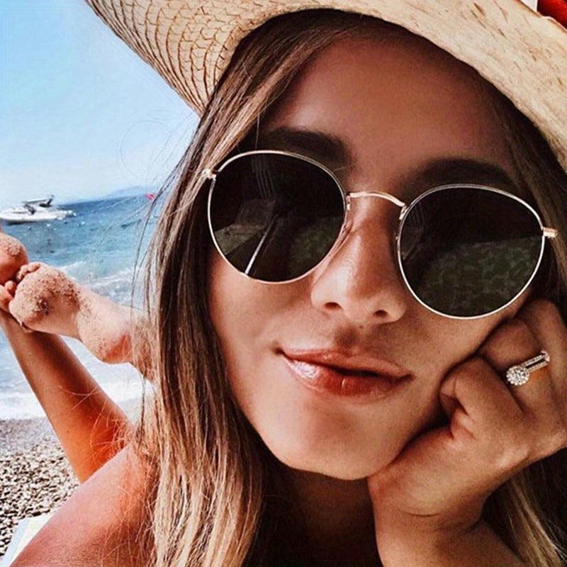 Round Metal Sunglasses Mirror Lens UV400
