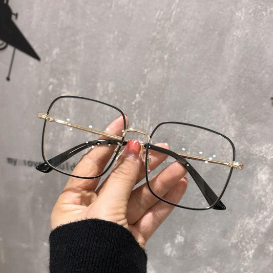 Square Anti Light Glasses Rhinestone Decor Metal Frame