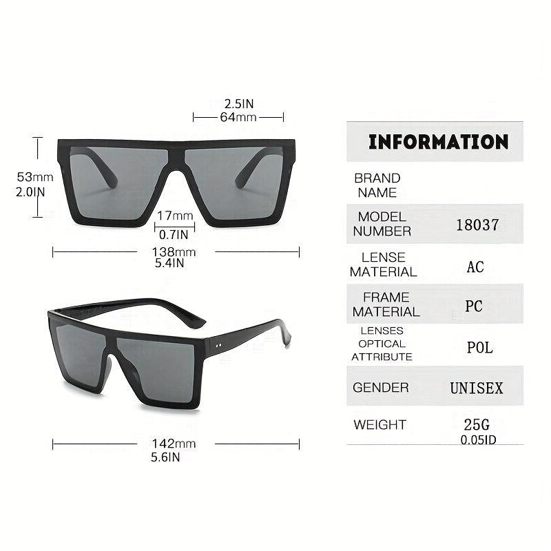 Flat Top One piece Sunglasses Large Mirror Lens UV400