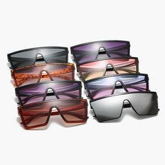 Flat Top One piece Sunglasses Large Mirror Lens UV400