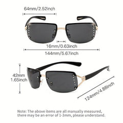 Y2K Rimless Sunglasses Gradient Lens Futuristic Rhinestone Eyewear UV 400