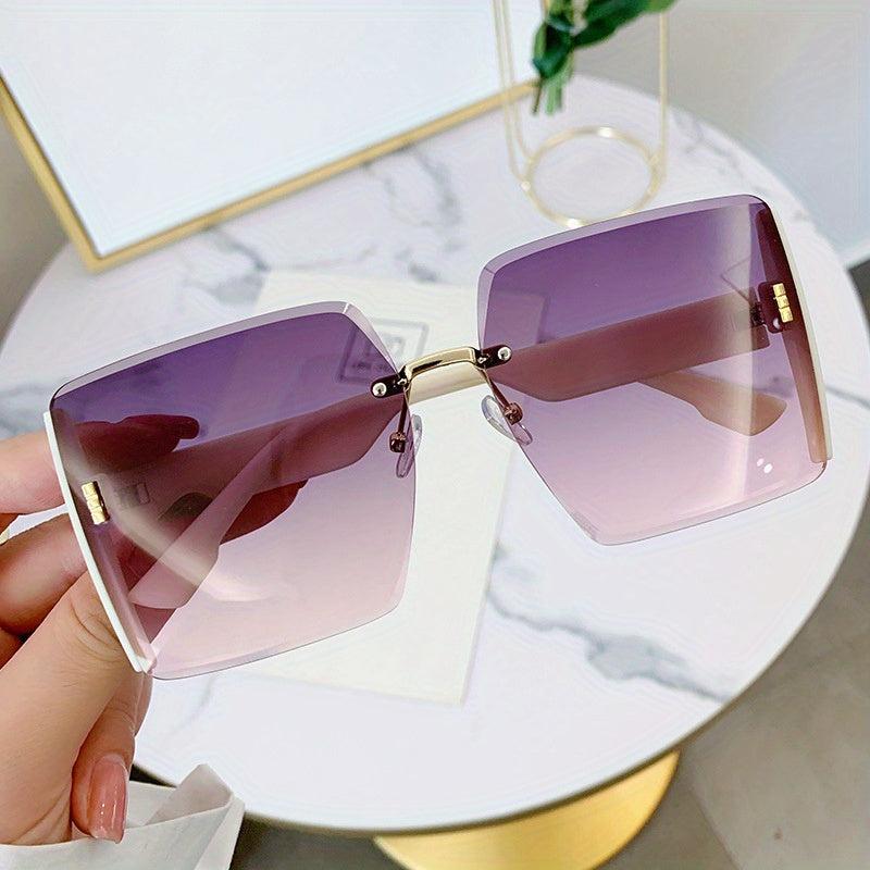 Oversized Rimless Square Sunglasses Gradient Shades UV400 Protection