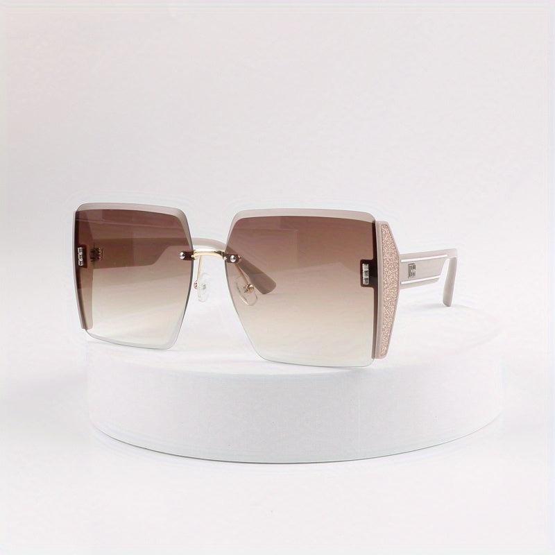 Oversized Rimless Square Sunglasses Gradient Shades UV400 Protection