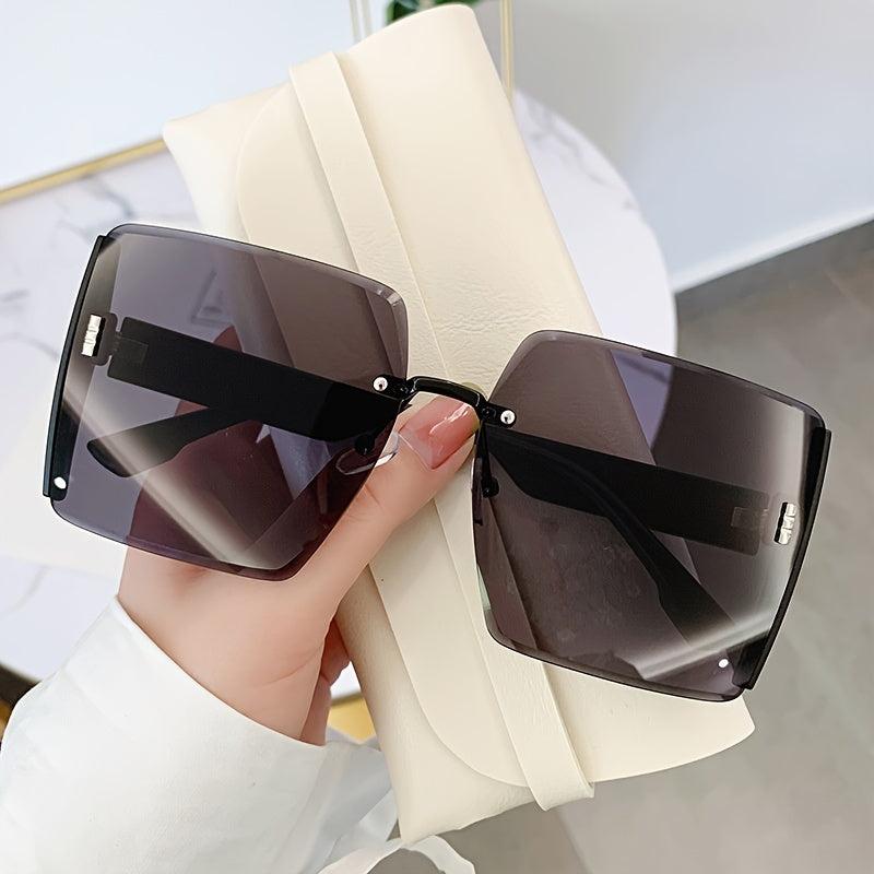 Oversized Rimless Square Sunglasses Gradient Shades UV400 Protection