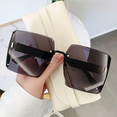 Oversized Rimless Square Sunglasses Gradient Shades UV400 Protection