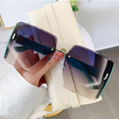Oversized Rimless Square Sunglasses Gradient Shades UV400 Protection