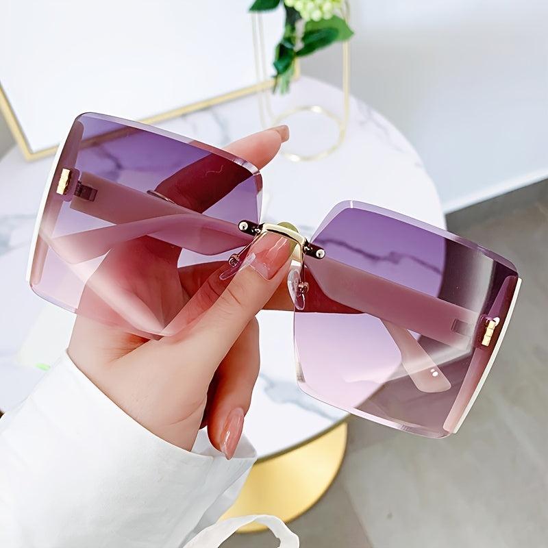 Oversized Rimless Square Sunglasses Gradient Shades UV400 Protection