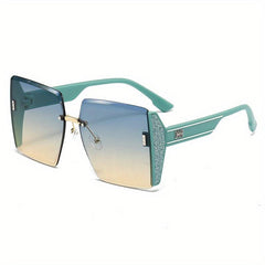 Oversized Rimless Square Sunglasses Gradient Shades UV400 Protection